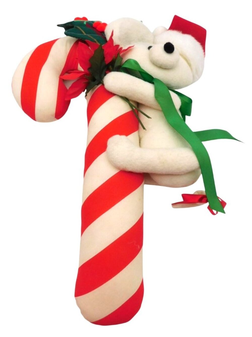 Vintage Christmas Candy Cane Plush Wall Decor Teddy Bear Holiday Red Green READ